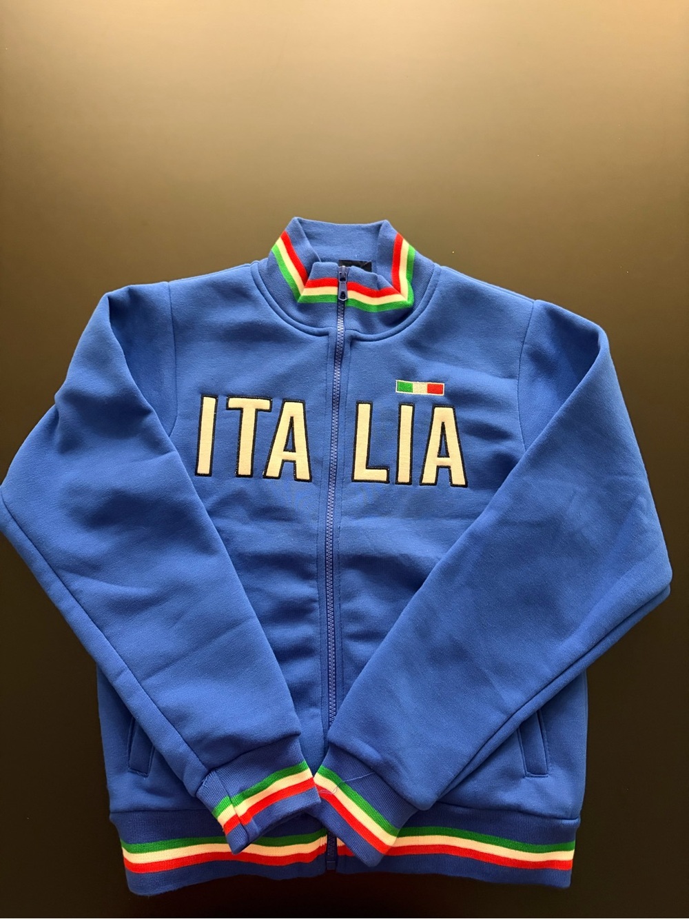 Blue ITALIA Kids Zip-Front Jacket with Tricolor Trim